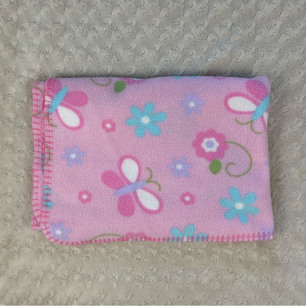 Garanimals Pink Butterfly Flower Baby Blanket Fleece Blue White Purple Floral